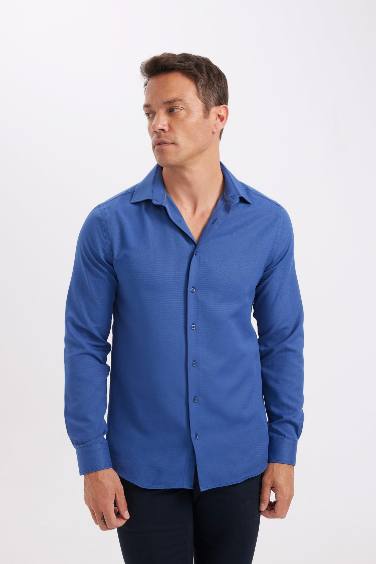 Modern Fit Polo Collar Poplin Long Sleeve Shirt