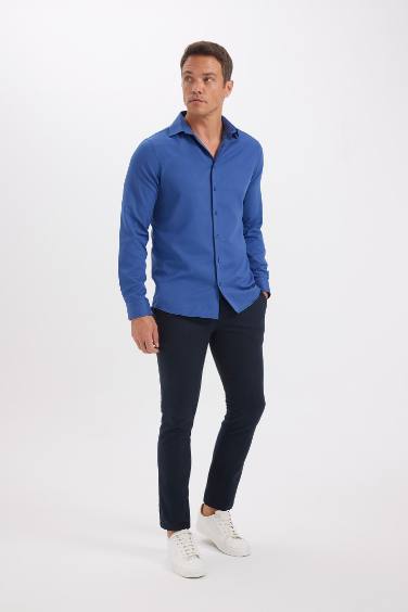 Modern Fit Polo Collar Poplin Long Sleeve Shirt