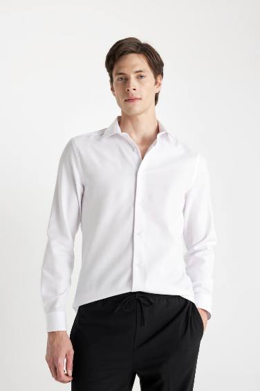 Modern Fit Polo Collar Poplin Long Sleeve Shirt