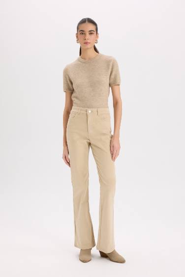 Flare Fit Pocketed High Waist Corduroy Trousers