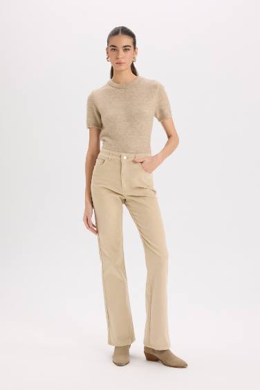 Flare Fit Pocketed High Waist Corduroy Trousers