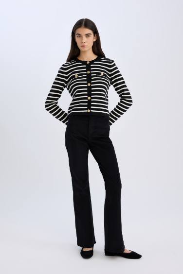 Flare Fit Pocketed High Waist Corduroy Trousers