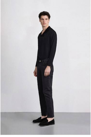 بنطلون جينز قطن كارلو سكيني فيت وخصر عادي أسود