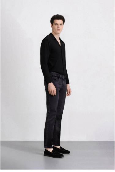 بنطلون جينز قطن كارلو سكيني فيت وخصر عادي أسود