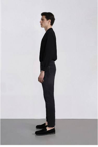 بنطلون جينز قطن كارلو سكيني فيت وخصر عادي أسود