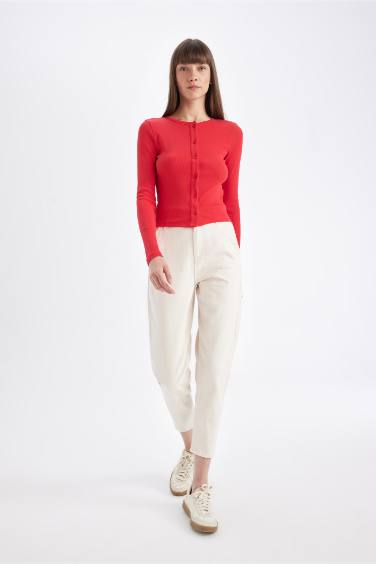 Paperbag Waist Basic Standard Leg Gabardine Trousers