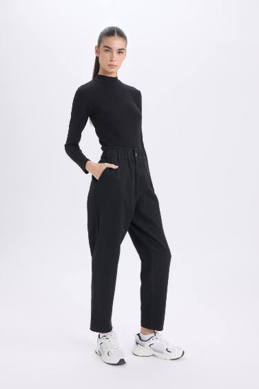 Paperbag Gabardin Kumaş Pantolon Cepli Standart Paça Gabardin Pantolon