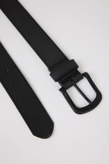 Man Oval Buckle Faux Leather Denim Belt