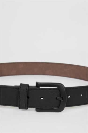 Man Oval Buckle Faux Leather Denim Belt