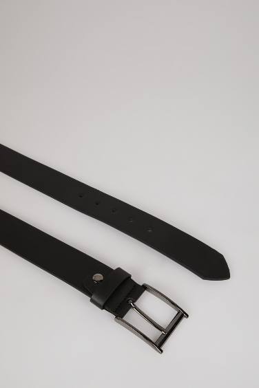 Man Rectangle Clasp Faux Leather Denim Belt