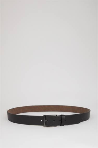 Man Rectangle Clasp Faux Leather Denim Belt