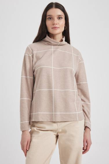 Regular Fit Half Turtleneck Striped Long Sleeve T-Shirt