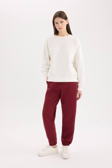 سروال قماش سميك جوجر قصة عادية بساق مطاطي