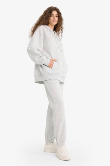 Standart Fit Kalın Jogger Eşofman Altı Bel Paça Lastikli Basic Düz Uzun Boy