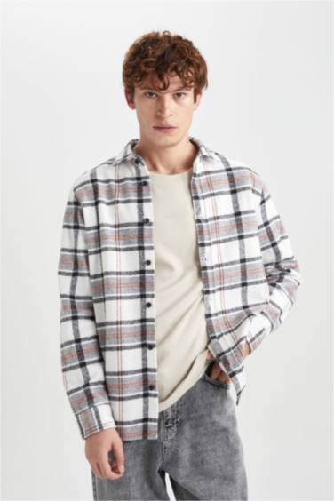 Рубашка стандартного кроя в клетку с длинным рукавом