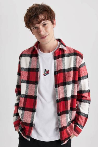 Regular Fit Polo Collar Plaid Lumberjack Flannel Shirt