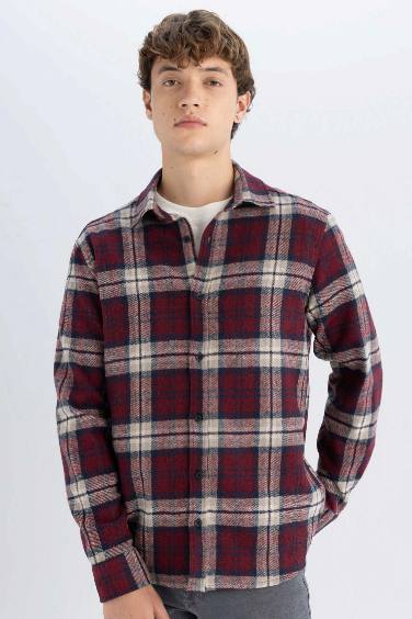 Regular Fit Polo Neck Plaid Lumberjack Flannel Shirt