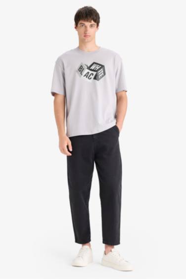 Oversize Fit Crew Neck Printed Cotton T-Shirt