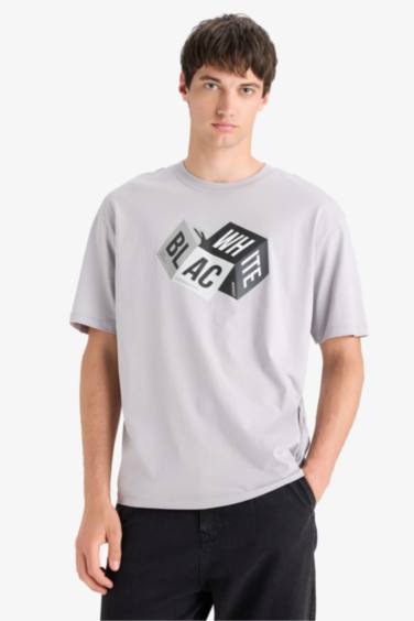 Oversize Fit Crew Neck Printed Cotton T-Shirt