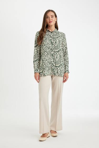 تونيك كم طويل قصة فضفاضة برقبة قميص