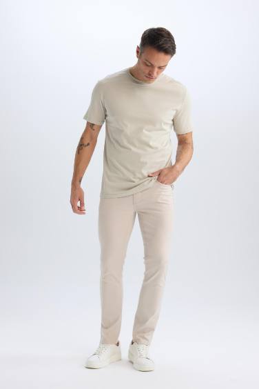 Pantalon Slim en Toile Chino à Jambe Étroite