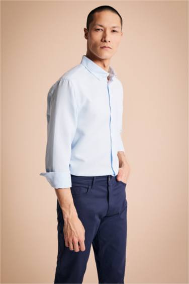 түймелі поло жағасы Ұзын жеңді көйлек