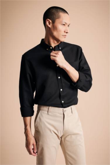 түймелі поло жағасы Ұзын жеңді көйлек