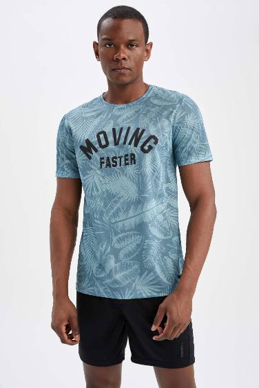 Slim Fit Short Sleeve Palm Print T-Shirt