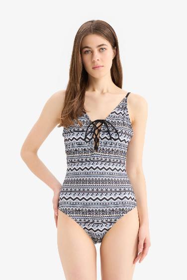 Fall in Love Regular Fit Ethnic Patterned Swimsuit