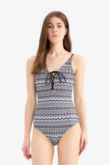 Fall in Love Regular Fit Ethnic Patterned Swimsuit