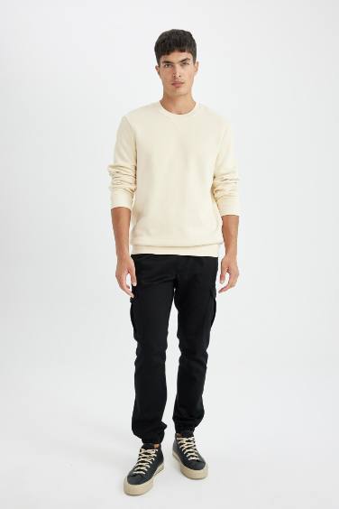 Regular Fit Bisiklet Yaka Kalın Basic Düz Sweatshirt