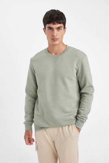 Regular Fit Bisiklet Yaka Basic Düz Sweatshirt