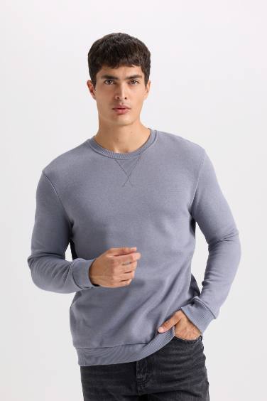 Regular Fit Bisiklet Yaka Kalın Basic Düz Sweatshirt