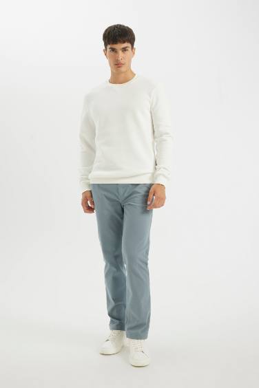 Regular Fit Bisiklet Yaka Kalın Basic Düz Sweatshirt