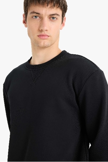 Regular Fit Bisiklet Yaka Basic Düz Kalın Sweatshirt
