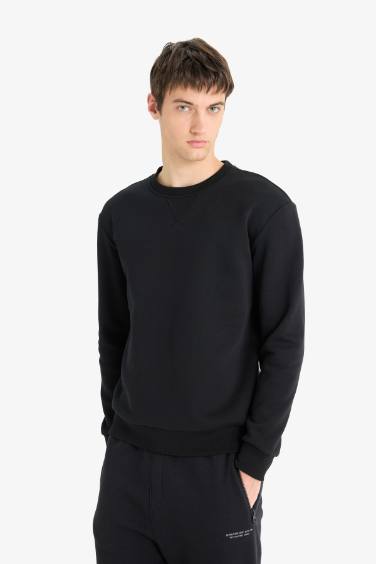 Regular Fit Bisiklet Yaka Basic Düz Kalın Sweatshirt