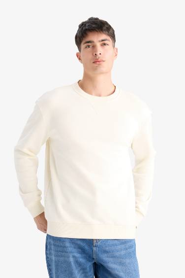 سويت شيرت تقيل بيزك قصة عادية برقبة مستديرة