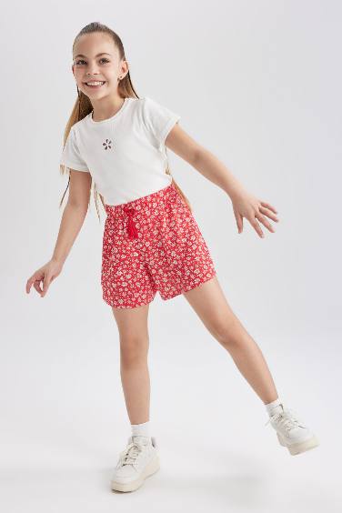 Short en viscose imprimé floral pour fille