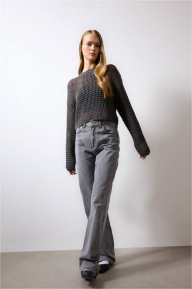 Regular Fit Bisiklet Yaka Kroşe Triko Kazak