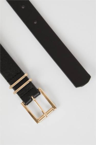 حزام نسائي جلد صناعي بمشبك مربع من قطعتين