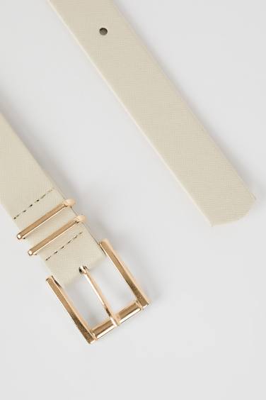 حزام نسائي جلد صناعي بمشبك مربع من قطعتين