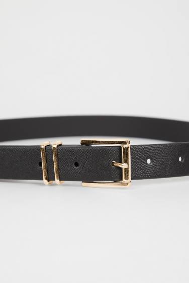 حزام نسائي جلد صناعي بمشبك مربع من قطعتين