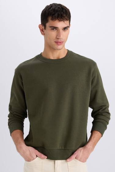 Oversize Geniş Kalıp Bisiklet Yaka Kalın Basic Düz Sweatshirt