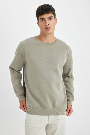 Oversize Geniş Kalıp Bisiklet Yaka Kalın Basic Düz Sweatshirt