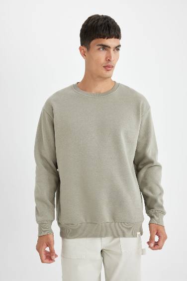 Oversize Geniş Kalıp Bisiklet Yaka Kalın Basic Düz Sweatshirt