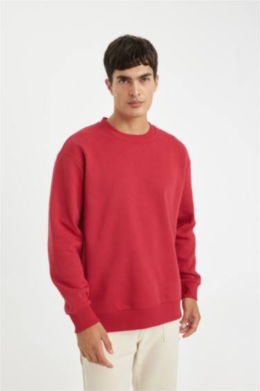 Oversize Geniş Kalıp Bisiklet Yaka Kalın Basic Düz Sweatshirt