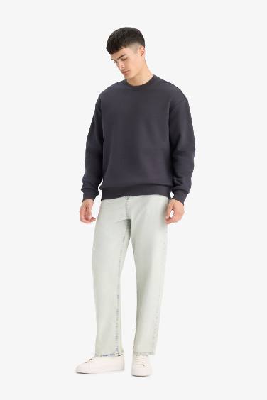 سويت شيرت بيزك سادة قصة مريحة وبطانة ناعمة