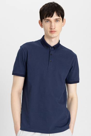 Slim Fit Dar Kesim Kısa Kollu Basic Düz Polo Tişört