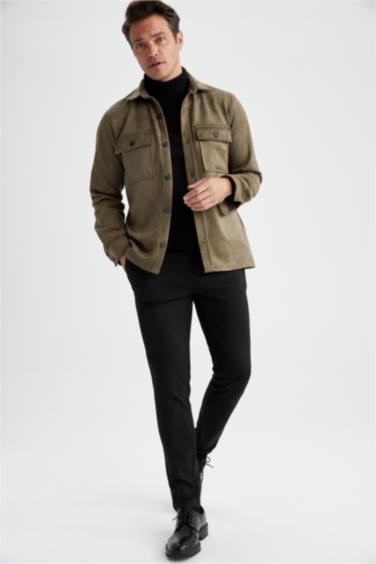 Regular Fit Polo Neck Suede Shirt Jacket