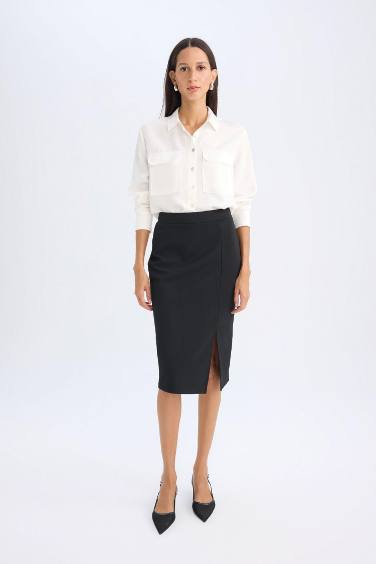 Regular Fit Shirt Collar Basic Textured Long Sleeve White Shirt